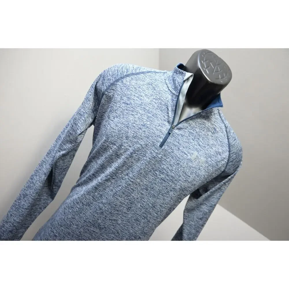 Under Armour 1/4 Zip Athletic Jacket Loose Blue Marled‎ HeatGear Mens Sz Small